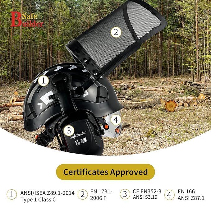 Forestry Safety Helmet with Build-in Visor Mesh Face Shield Ear Muffs 4 in 1 Chainsaw Safety Hard Hats-StrideForce Fitness