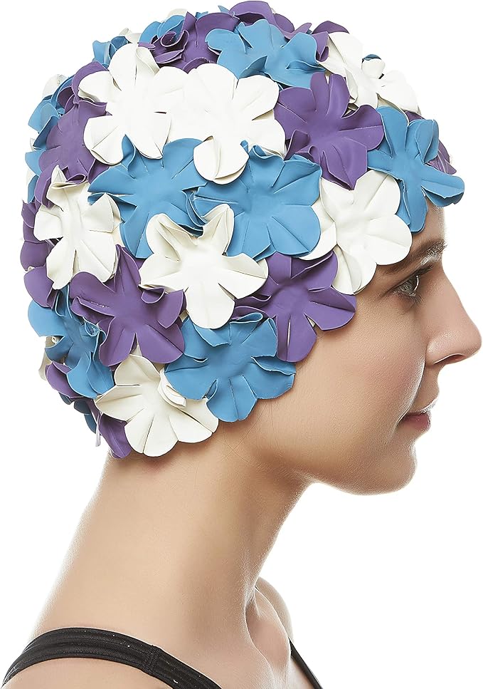 BEEMO Floral Petal Ladies Bathing Swim Cap Women Retro Swim Hat Long/Short Hair-StrideForce Fitness