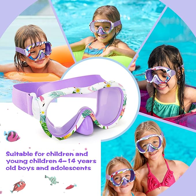 Kids Swim Goggles with Nose Cover, 180° Panoramic Snorkel Mask with Anti-Fog & Anti-Leak Design, Comfort Fabric Strap UV Protection Lens for Boys Girls Ages 3-15-StrideForce Fitness