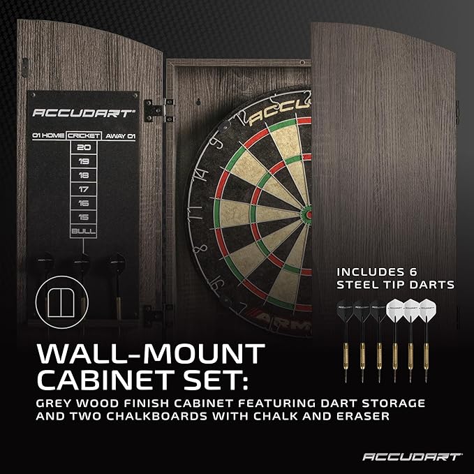 Accudart Armada Bristle Dartboard Cabinet Set - Official Size 18" x 1.5" - Self Healing Genuine Sisal - Wall Mount Cabinet Set - Round Spider Wires Reduce Bounce Outs - Rotatable Metal Number Ring-StrideForce Fitness
