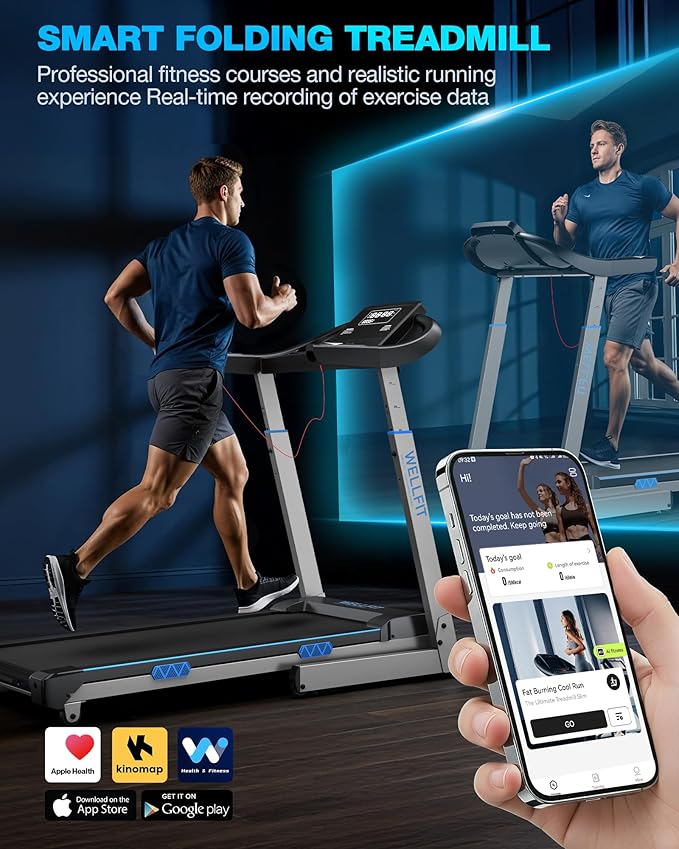 WELLFIT Auto Incline Folding Treadmill - 10% Incline Desk Walking Pad Treadmill with Handlebar, 400 lbs Heavy-Duty Capacity, Space-Saving Quiet Under-Desk Design for Home Office, Seniors & Fitness-StrideForce Fitness