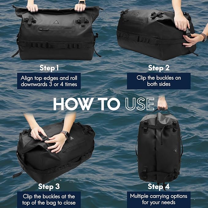 Haimont Large Waterproof Duffel Backpack Roll-Top Heavy Duty Dry Duffle Bag for Boating, Travel, Motorcycle, Kayaking, Camping, 60L-StrideForce Fitness