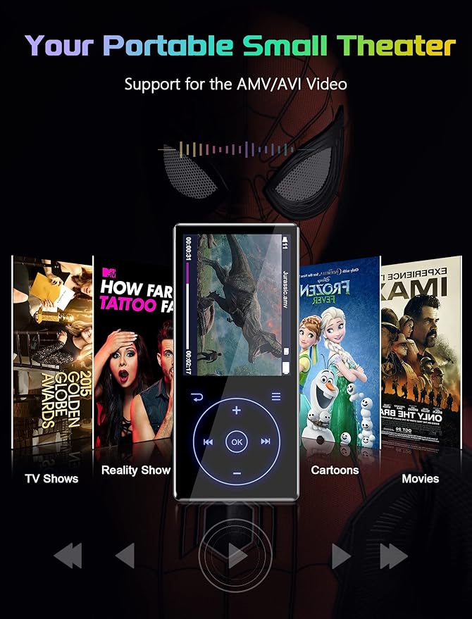 96GB MP3 Player with Bluetooth 5.0: Portable Lossless Sound Music Player with HD Speaker,2.4" Screen Voice Recorder,FM Radio,Touch Buttons,Support up to 64GB for Sport(Earphones&64GB TF Card Included)-StrideForce Fitness