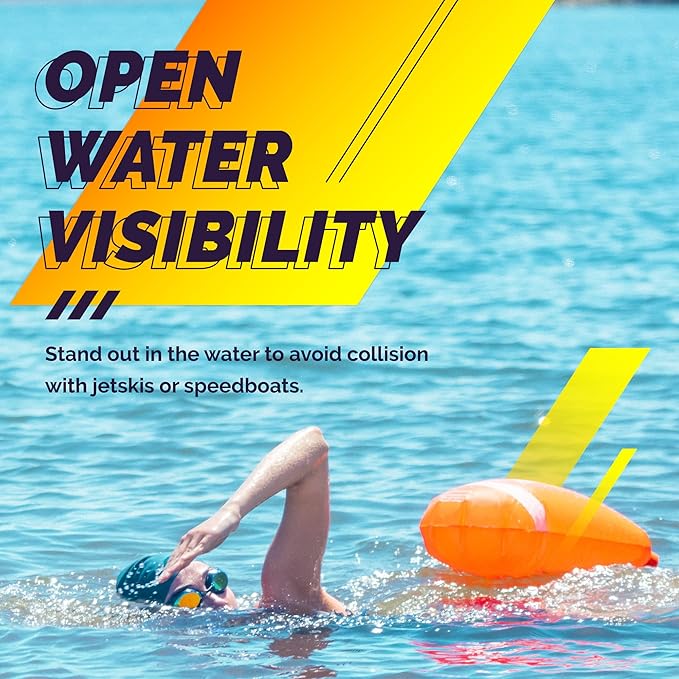 Sunlite Sports Swim Buoy Premium Quality, Highly Visible Waterproof Safety Marine Float Training for Open Water Swimming, for Swimmers, Triatheletes, Kayakers, Snorkelers, Throwable Flotation Device for Adults-StrideForce Fitness