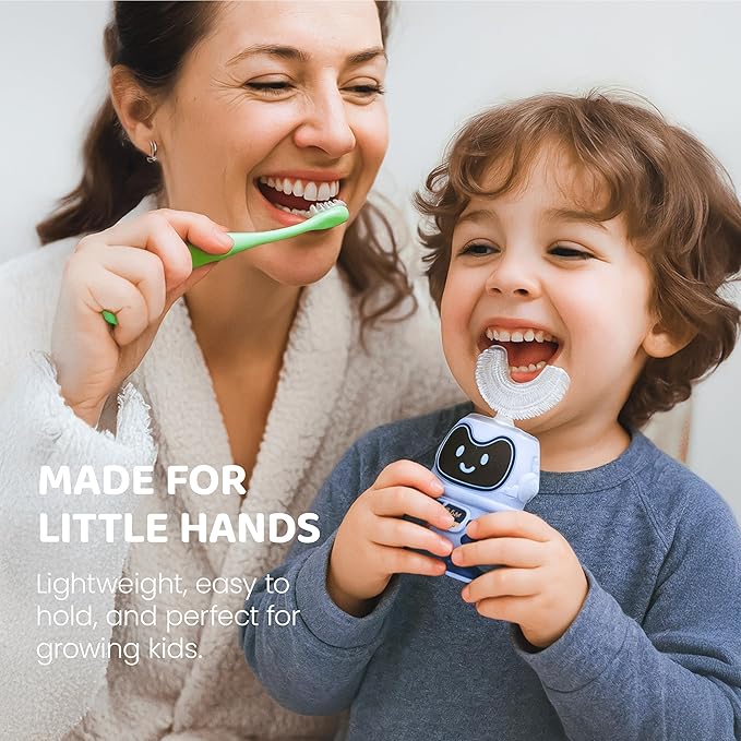 Well Before Kids U Shaped Electric Toothbrush with 5 Brush Heads, Ultrasonic, 5 Modes, IPX7 Waterproof Design (Spaceman, Grey Ages 2-7)