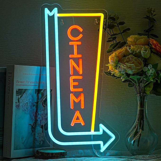 Cinema Neon Sign Arrow Neon Light for Wall Decor Movie Theater Led Neon Signs Movie Led Neon Lights for Home Theater Film Room Commercial Theater Store Decoration-StrideForce Fitness