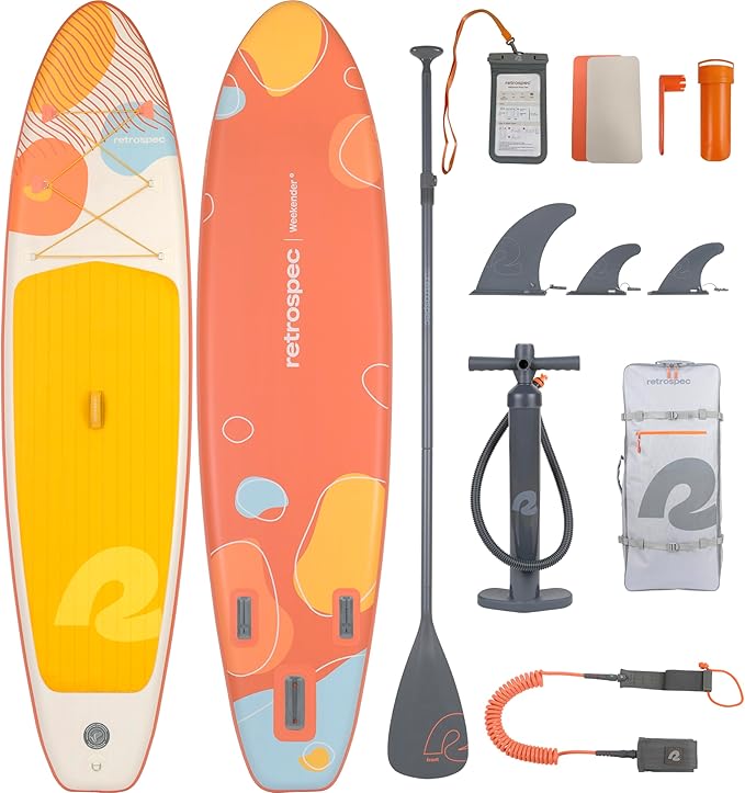 Retrospec Weekender Inflatable Stand Up Paddle Board Includes Paddle, Pump, and Accessories 10’6” Lightweight iSUP, Puncture Resistant Inflatable Paddle Board for Adults-StrideForce Fitness