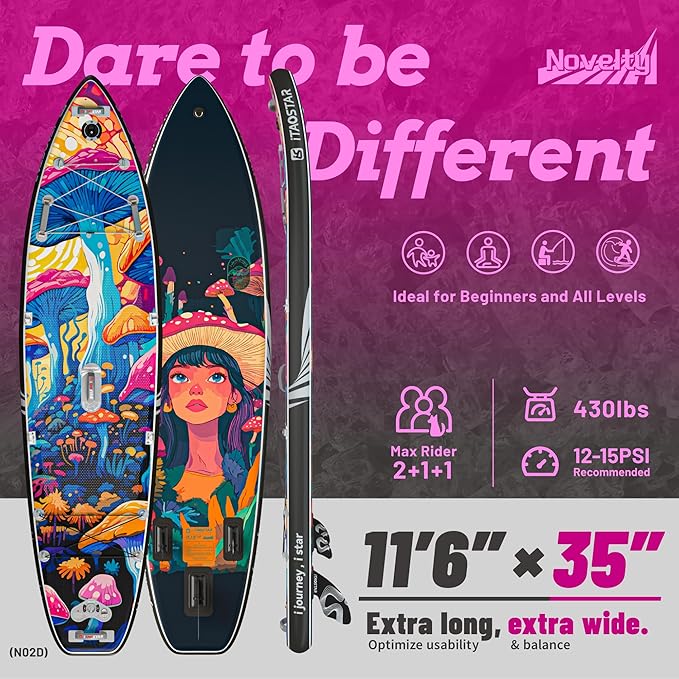 Novelty 11'6" x 35" Extra Wide SUP for Enhanced Stability - Inflatable Stand Up Paddle Board - Premium Paddle Board Kit for Adults & Youth - All Skill Levels - Includes SUP Accessories-StrideForce Fitness