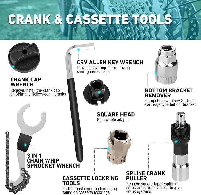 DURATECH 31 Pieces Bicycle Tool Kit, Complete Bike Repair Kit with Storage Box, Mountain Bike Repair Tools, for Mountain, Road, and Park Bicycle with Chain Riveter, Tire Levers, Crank Puller-StrideForce Fitness