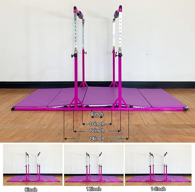 Gymnastics Double Horizontal Bars 3Play Parallel Bars Uneven Bars Gymnastics Training Kip Bar with 304 Stainless Steel Regulating Arms & Fiberglass Rail for Indoor Outdoor Home Club Use-StrideForce Fitness
