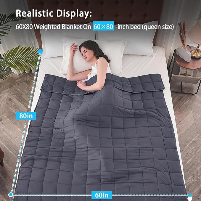 yescool Weighted Blanket for Adults (20 lbs, 60” x 80”, Grey) Cooling Heavy Blanket for Sleeping Perfect for 190-210 lbs, Queen Size Breathable Blanket with Premium Glass Bead, Machine Washable-StrideForce Fitness