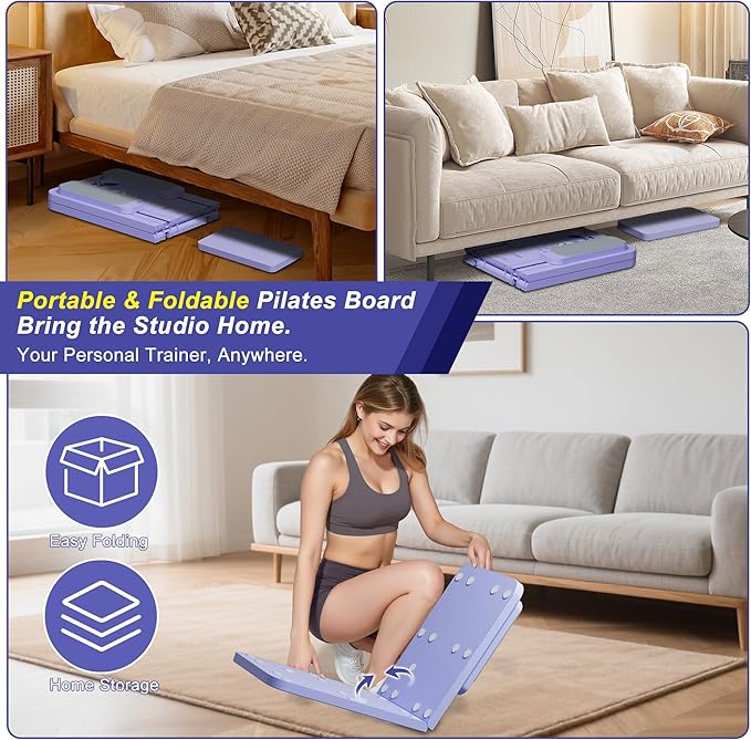 Pilates Reformer Set, ESBANY Pilates Board with Phone Holder, Multi-Purpose Foldable Pilates Reformer Machine, Portable Home Pilates Slider Board Equipment for Home Workout, Fitness, Exercise, Abs-StrideForce Fitness