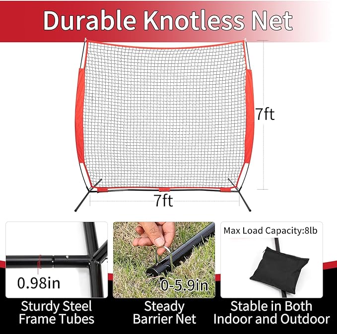 7x7/16x10/20x10ft Backstop Net, Ball Stop Net with Handbag,Fix Sports Net Barrier by 4 Spike&2 Sandbag,Sports Practice Barrier Net for Baseball,Softball,Lacrosse Train,Backstop Net for Backyard-StrideForce Fitness