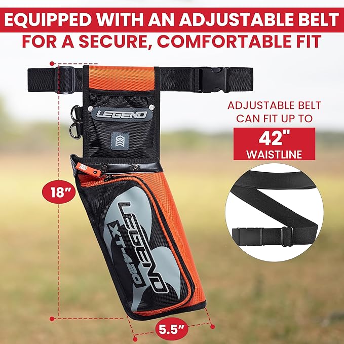Legend XT420 Field Quiver - Left or Right-Handed Quiver Arrow Holder, Archery Quiver with 3 Arrow Tube, Durable Nylon Hip Quivers with Multiple Pockets for Archery Accessories, Score Card & Tools-StrideForce Fitness