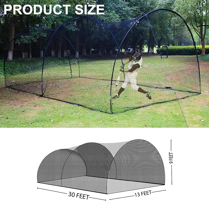 AIRHOP 22/30 FT Portable Baseball & Softball Batting Cage for Backyard Batting Practice, Durable Large Enclosed Batting Cage with Pitching Machine Hole and Removable Door-StrideForce Fitness