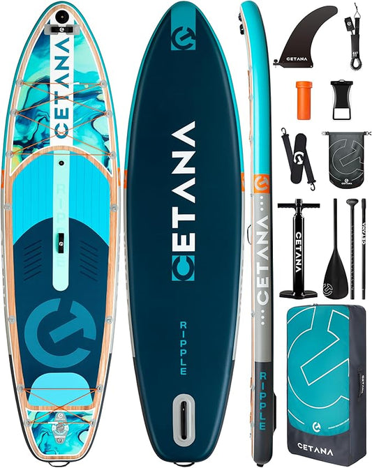 CETANA 11'6×35" Extra Wide Stand Up Paddle Board for Adults & Youth, 400lb Capacity Inflatable Paddle Board, Sup for 2+1 Person with Removable US Fin, 100L Backpack, Floating Paddle, Safety Leash