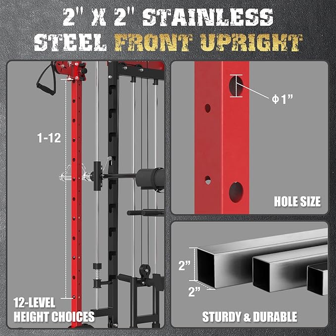 Smith Machine,2200 LBS Squat Rack for Home Gym with Dual Pulley System,Multifunctional Power Rack Cage for Strength Training with More Attachments-StrideForce Fitness