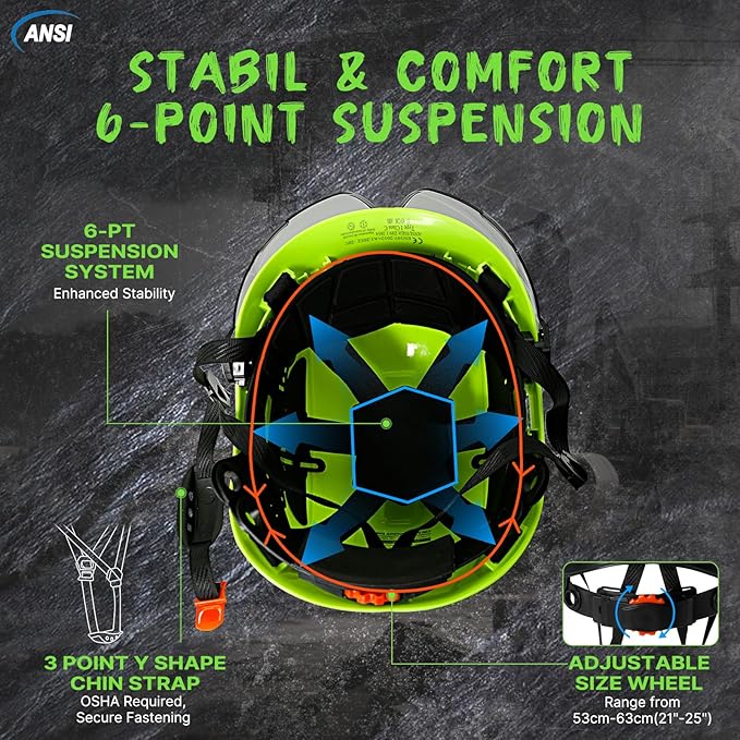 Aolamegs Construction Hard Hats for Adults - Hard Hats Construction OSHA Approved with Smoke Visor for Men Women ANSI Z89.1 Vented Safety Helmet, Hard Hat with Chin Strap,6 Point Suspension （Green-StrideForce Fitness
