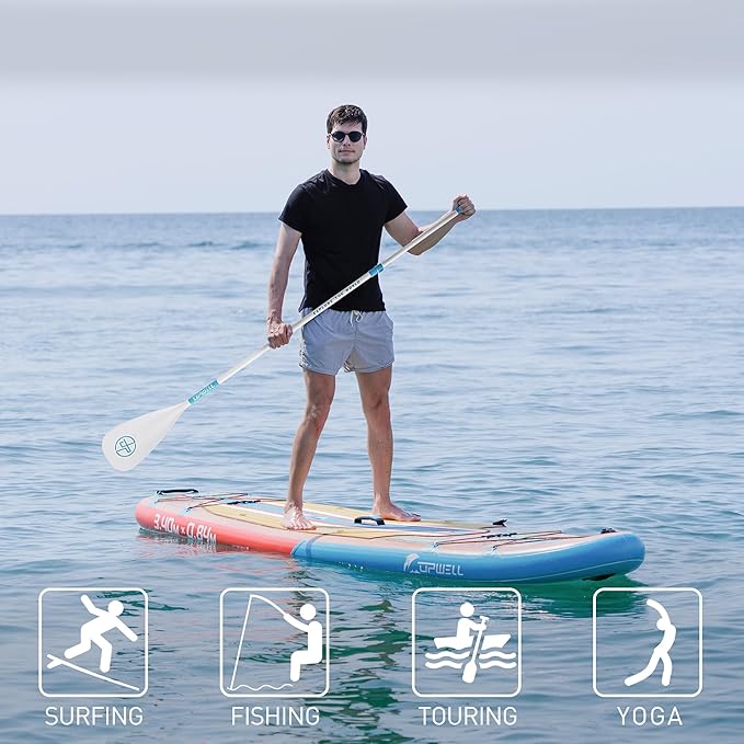 UPWELL 11’6”/11'2”/11'/10'8”/10'6”/10'2” Inflatable Stand Up Paddle Board with sup Accessories Including Backpack, Repairing Kits, Non-Slip Deck, Leash, 3 Fins, Paddle and Hand Pump-StrideForce Fitness