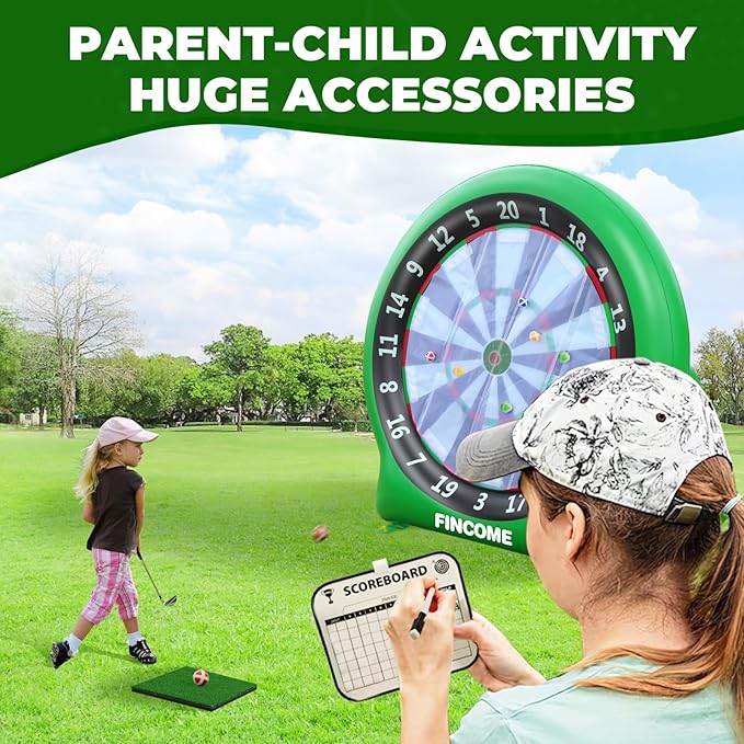 Inflatable 6ft Giant Dartboard, Golf Darts Kick Darts, Soccer & Throw Darts Game with Pump, 2 Kickball, 4 Throw Balls, 20 Golf Balls, Chipping Mat, Giant Dart Board Target Yard Games-StrideForce Fitness