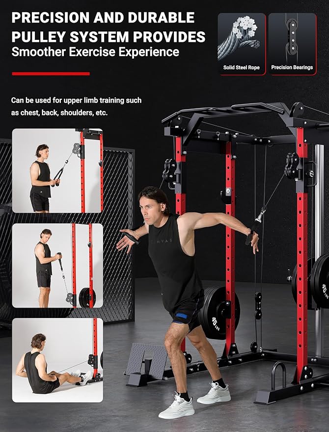 YOLEO Smooth Dual Pulley System Power Cage, 1600LBS Adjustable Cable Crossover Power Rack, Multi-Functional Squat Rack for Home Gym with More Training Attachment-StrideForce Fitness