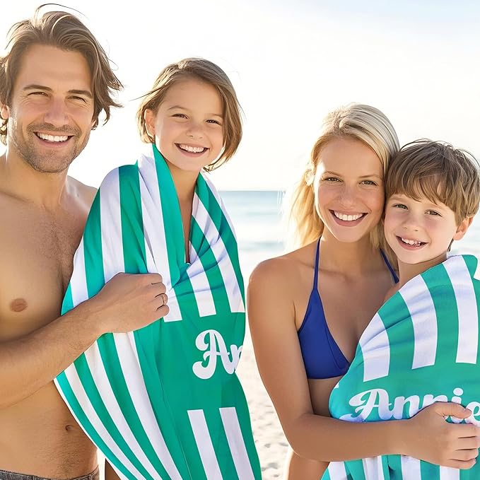 JML Personalized Beach Towel with Name, Custom Cabana Stripe Beach Towel, Customized Microfiber Pool Towel, Quick Dry & Absorbent Swim Towel for Adult,Mother's Day, Birthday, Summer Holiday,Vacation-StrideForce Fitness