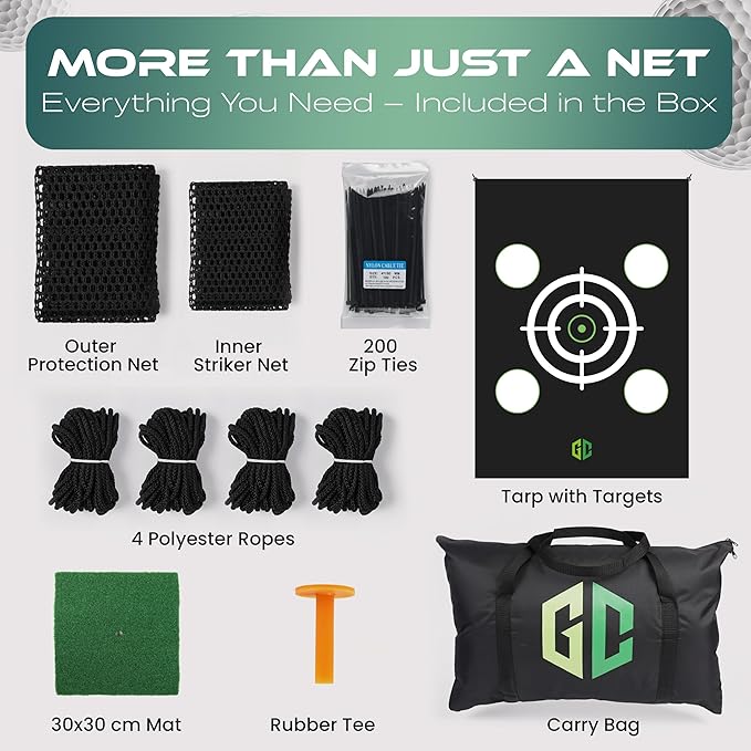 GrdnCare Golf Hitting Net 10x10x10ft – Golf Practice Net with Silent Target Tarp, Mat & Tee with Carry Bag (No Metal Frame) – Indoor Practice for Backyard or Garage & Outdoors-StrideForce Fitness