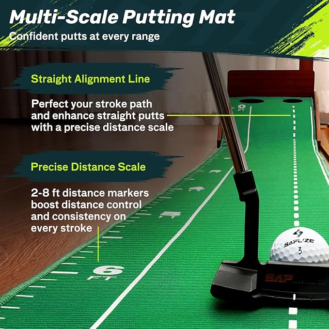SAPLIZE Portable Putting Mat with Automatic Ball Return - Golf Practice Green with Mirror - Improve Accuracy Indoors or Outdoors-StrideForce Fitness