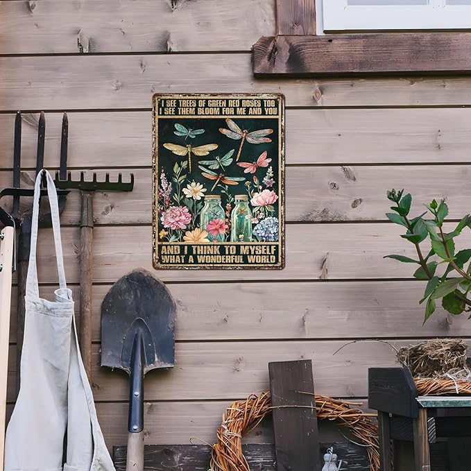 Dragonfly Decor And I Think To Myself What A Wonderful World Vintage Metal Tin Sign Decorative Plaque Poster 12 * 16inch-StrideForce Fitness