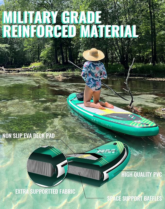 BM Paddle Board Inflatable Stand Up Paddle Board, SUP Paddleboard for Adult, Premium Accessories | Non-Slip EVA Deck & Foam Handles, Camera Mount, Double Action Pump, 85L Travel Backpack-StrideForce Fitness