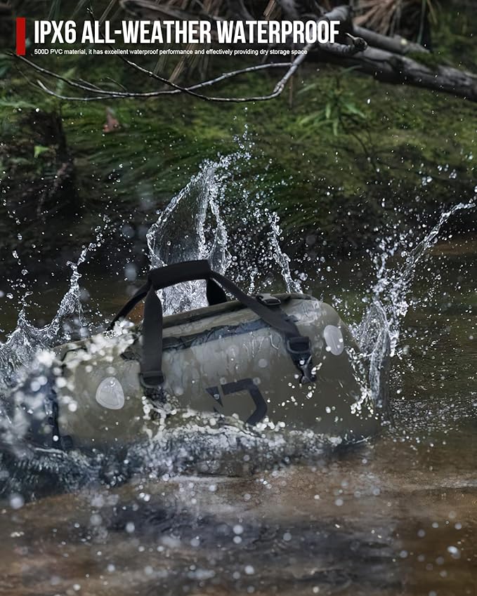 BORLENI Waterproof Motorcycle Dry Duffel Bag Luggage Tail Bag with Large Storage Space,Roll Top Closure, Shoulder Straps, Inner Pocket and Mesh Pocket for Motorcycling Travel Camping (Army Green,50L)-StrideForce Fitness