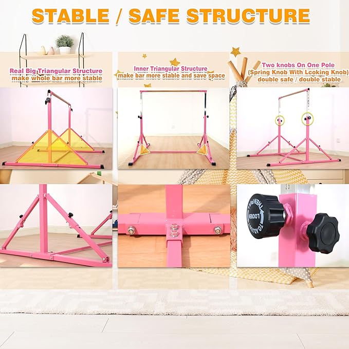 4FT/5FT Gymnastic Bar Set Gymnastics Horizontal Bar Gymnastics Kip Bar for Kids Home Use-StrideForce Fitness