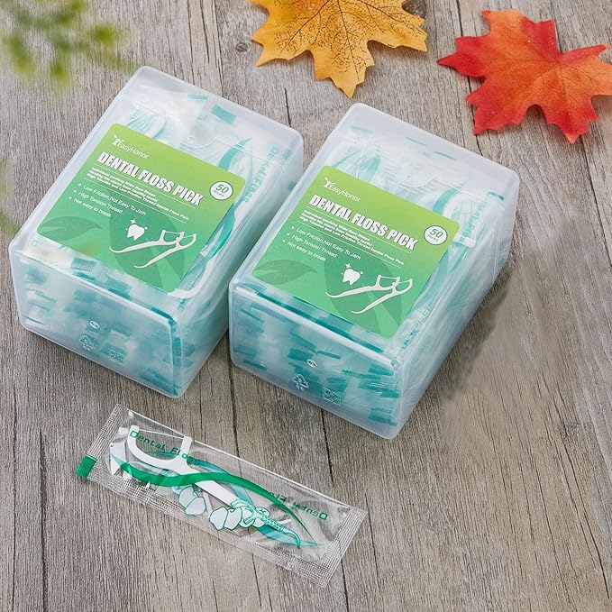 Dental Floss Picks, 2 Travel Floss Cases,100 Counts,Each Individually Wrapped, Dental Flossers,Floss Sticks,Tooth Floss,Dental Sticks,Teeth Flossers Picks, Gift 1 Mini Toothpick Box.