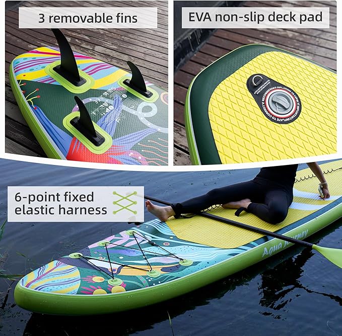 10'6"Inflatable Stand Up Paddle Board Ultra Portable-Lightweight & Stable|All-in-One Kit w/Aluminum Paddle, Dual-Action Pump & Backpack|Lakes & Oceans Ready for Family Recreation by Aquajourney-StrideForce Fitness