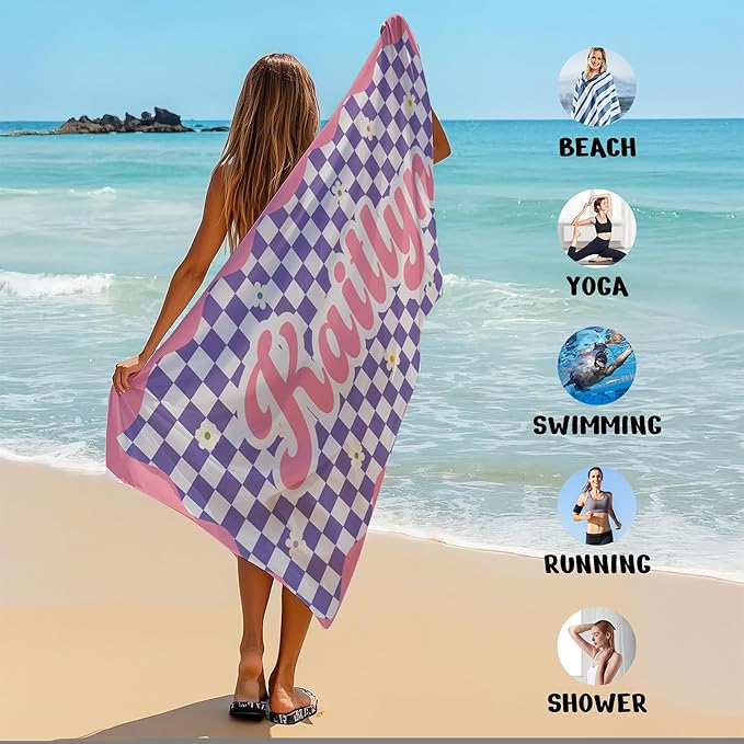 JML Personalized Beach Towel with Name, Custom Flower Beach Towel, Customized Microfiber Pool Towel, Quick Dry & Absorbent Swim Towel for Adult,Anniversary, Birthday, Summer Holiday,Vacation-StrideForce Fitness