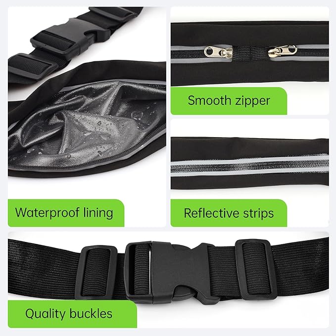 Slim Running Belts for Women Men - Running Phone Holder Fanny Pack for Key, Accessories Fits ALL Cell Phones, Black-StrideForce Fitness