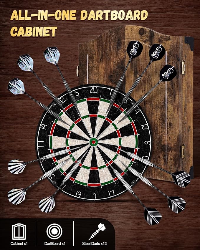 Sisal Dart Board Cabinet Sets, Decorative Dart Boards for Adults [6*Steel Darts] - Wooden Dartboard Cabinet with Integrated Scoreboard for Family Game Rooms-StrideForce Fitness