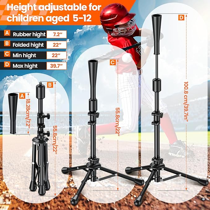 2025 New Upgrade Portable Batting Tee for Baseball/Softball,23.23 to 40.16 Inch Baseball Tee for Kids,Batting Tee,Softball Tee,Youth Hitting Tee,Teeball Tee,Travel Tee,Easy Adjustable Height-StrideForce Fitness