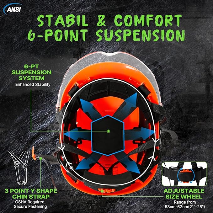 AOLAMEGS Construction Safety Hard Hat - ANSI Z89.1 Type Ι OSHA Approved Safety Helmets with Chin Straps Lightweight Reflective Vented ABS Hard Hats For Men Women Industrial Workwear 6-point Suspension-StrideForce Fitness