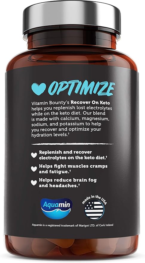 Vitamin Bounty Recover On Keto Electrolytes - Keto Supplements, Electrolytes Pills, Electrolyte Supplement, Keto Vitamins, Sugar Free Hydration, Boost Energy, GLP 1 Support- 60 Capsules-StrideForce Fitness