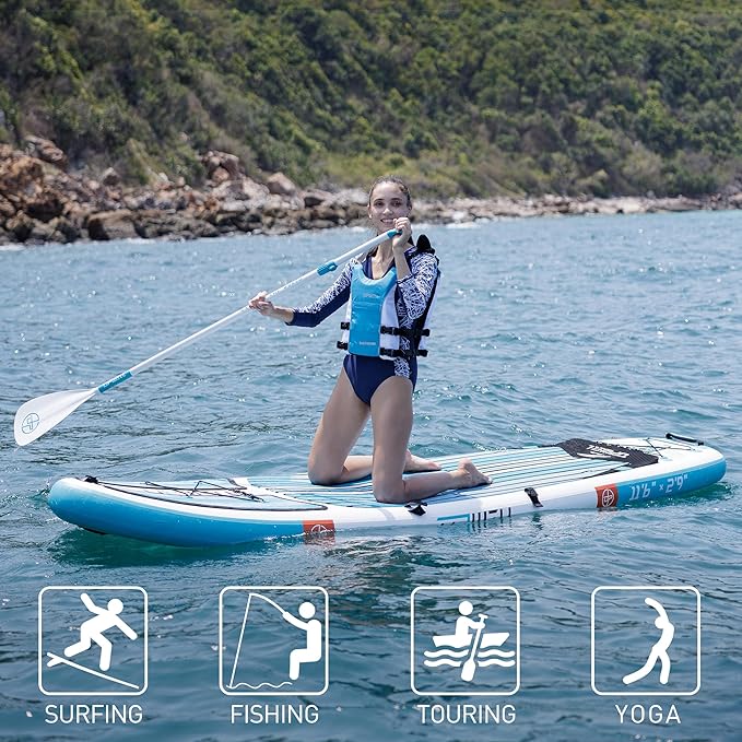UPWELL 11’6”/11'2”/11'/10'8”/10'6”/10'2” Inflatable Stand Up Paddle Board with sup Accessories Including Backpack, Repairing Kits, Non-Slip Deck, Leash, 3 Fins, Paddle and Hand Pump-StrideForce Fitness