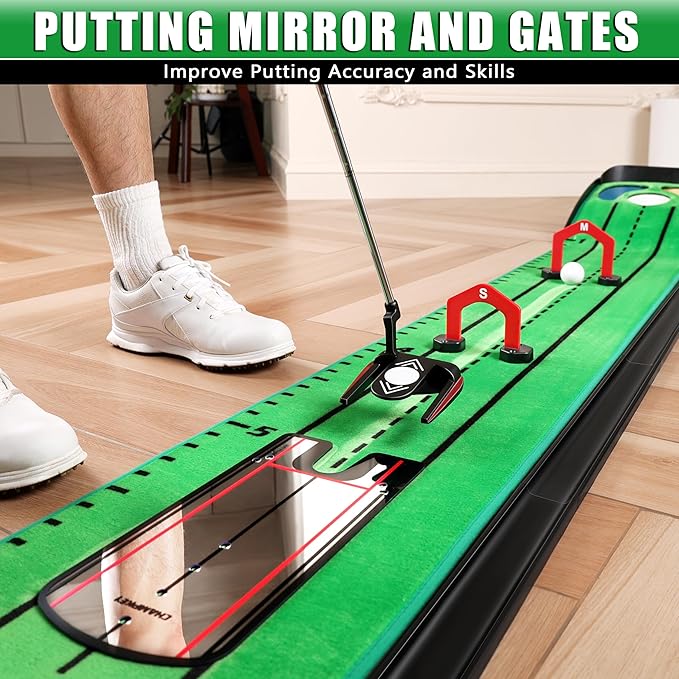 CHAMPKEY Professional Hazard Golf Putting Green Come with Golf Putting Gates and Putting Mirror - Progressive Slope Tech and Noise Reduction Tech Golf Putting Mat-StrideForce Fitness