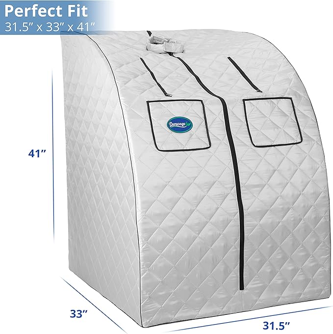 Durasage Oversized Portable Personal Steam Sauna Spa with 800W Steam Generator, 60-Minute Timer, Dual Pockets, Zippered Hand Openings & Chair for at-Home Relaxation (Silver, 33"x31.5"x41")-StrideForce Fitness