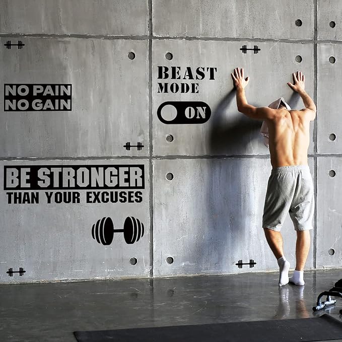 Zonon 3 Pieces Gym Wall Decal, Be Stronger Than Your Excuses, No Pain No Gain Beast Mode Inspirational Quotes Vinyl Wall Art Fitness Exercise Wall Sticker for Gym Office Home Decor-StrideForce Fitness