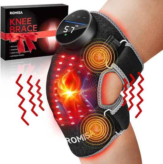 Red Light Therapy Knee Brace&Vibration Knee Massage for Pain Relief, 660nm&850nm Rechargeable Near Infrared Light Therapy Device for Knee/Elbow/Shoulder Faster Recovery for Cordless Use-StrideForce Fitness