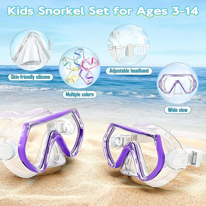 Snorkeling Gear for Kids, Kids Snorkel Set for Ages 3-14, Anti-Fog Diving Mask and Dry Top Snorkel Combo Set, Unisex Swimming Goggles-StrideForce Fitness