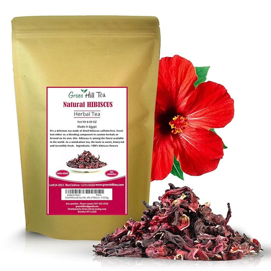 Greenhilltea bulk tea, Hibiscus herbal Tea, Fully natural and healthy loose leaf tea contains benefits of Hibiscus – 8 OZ Bag-StrideForce Fitness