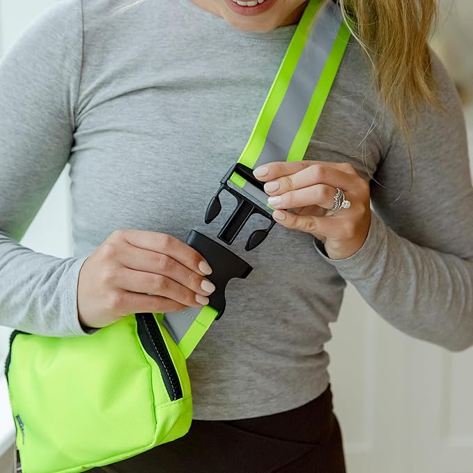 Reflective Belt Bag Night Sash for Night Safety - High Visibility Hip Bag Waist Pack with Large Storage Pouch - Adjustable Night Fanny Pack for Dog Walking, Hiking, Biking-StrideForce Fitness