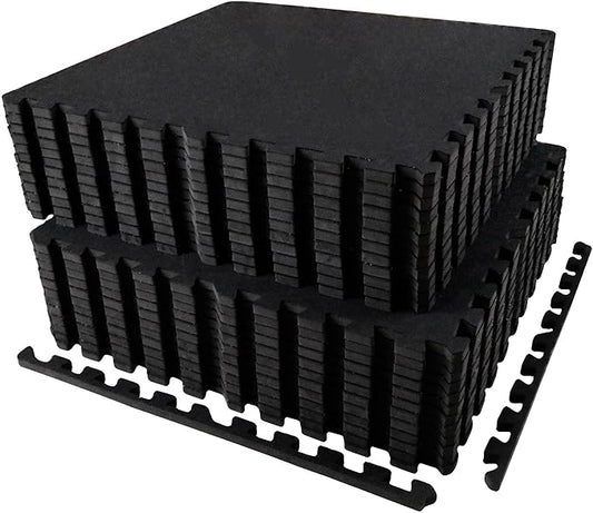 AIRHOP 0.56in Thick 96 Sq Ft Exercise Equipment Mats, 24 Tiles Upgraded Rubber Top with High Density EVA Foam, Large Interlocking Puzzle Gym Flooring for Home Gym, Heavy Weight Workout,Black-StrideForce Fitness