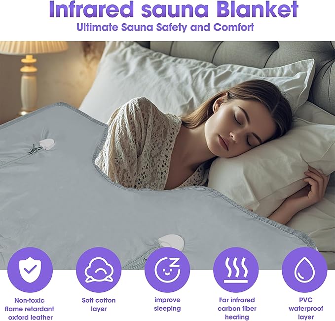 Sauna Blanket Infrared Zipper Oxford Cloth Upgraded Version Professional Detox & Heat Therapy Blanket with Remote (US 110V,71×32 Inches)-StrideForce Fitness
